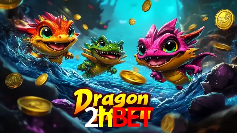Arte promocional do jogo Dragon Hatch com três adoráveis dragões bebês nadando entre moedas de ouro, um dos slots mais divertidos para jogar no cassino 2hbet.